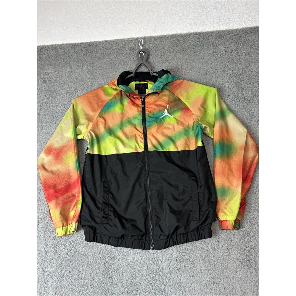 Air Jordan Boys Jacket Large Orange Tie Dye Colorblock Windbreaker Full Zip